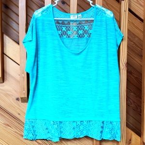 Cato Women Aqua Lace Layer Short Sleeved Shirt size 22 W